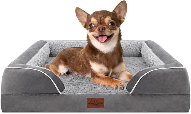 Comfort Expression Orthopedic Dog Bed for Small Dogs 24x16 Inch, Waterproof Supportive Egg Crate Foam Small Pet Bed with Removable Bolsters, Dog Couch with Washable Cover & Non-Slip Bottom, Grey