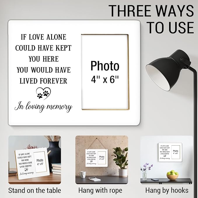 Dog Memorial Picture Frame, Pet Memorial Gifts for Loss of Dogs, Sympathy Gift for Dog, Cat Passed Away Bereavement Remembrance Wood Photo Frames, 4 x 6 Inch Photo