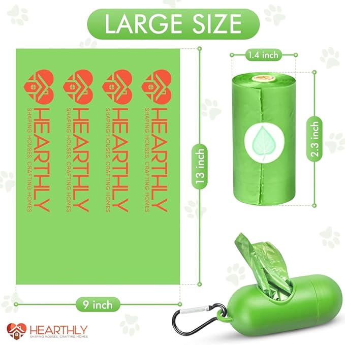 Dog Poop Bags Rolls 360 Count Pack of 24 | Leak Proof and Extra Thick Dog Poop Bag Refill with Dispenser and Leash Clip| Cat litter Bags | Lavender Scented | Green (13 x 9 Inches)