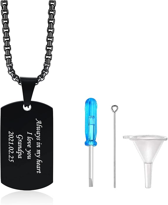 VNOX Personalized Customizable Photo Text Cremation Urn Necklace for Ashes Holder Dog Tag Pendant Family Pet Memorial Keepsake Jewelry for Men Women