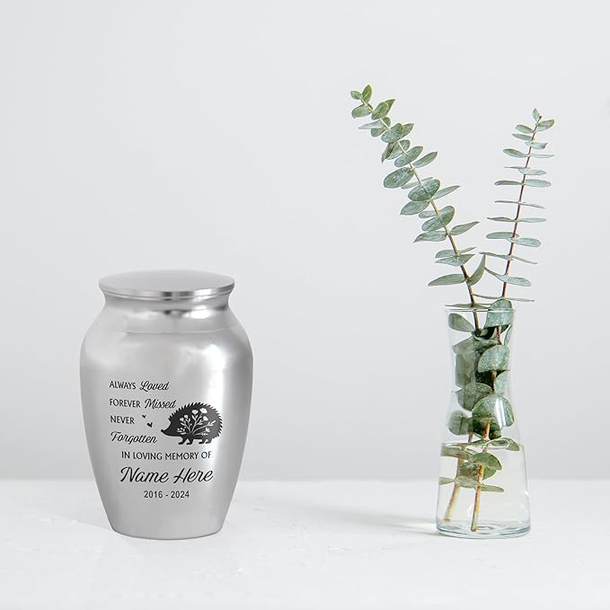 Artsy Woodsy Personalized Hedgehog Pet Memorial Cremation Mini Urn, Decorative Keepsake Small Urns for Ashes 2.56 inch, Remembrance Gifts for Pet Lovers in Loving Memory (03, 2.56x1.77)