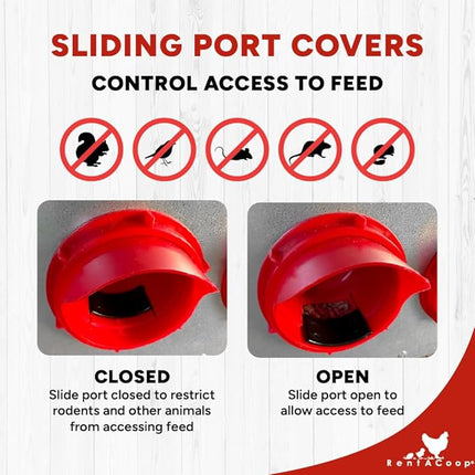 RentACoop Flock Feeder 15 Metal Chick2Chicken Feeder – Space-Saving Weatherproof Poultry Feeder with 6 Ports, Adjustable Legs, Rain Covers for Chicks, Chickens, Quail, Bantams, and Other Small Birds