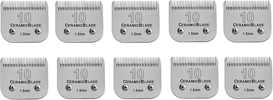 10 Pack Detachable Pet Dog Grooming Clipper Ceramic Blade Sets,Compatible with Andis Size 10 Cut Length 1/16"(1.5mm),Compatible with andis/Oster A5/Wahl 10KM Series Clippers