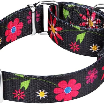 Comfortable Floral Print Martingale Dog Collars, Sun Flower, Large, Neck 17 Inch to 25 Inch, Adjustable Dog Collar Heavy Duty