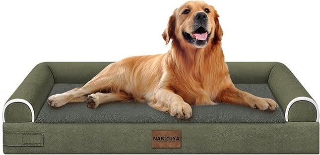 Large Dog Bed Orthopedic Washable: Beds Bolster XL Bed Big XLarge Dogs Memory Foam Couch Sofa Waterproof with Removable Cover - Dark Green