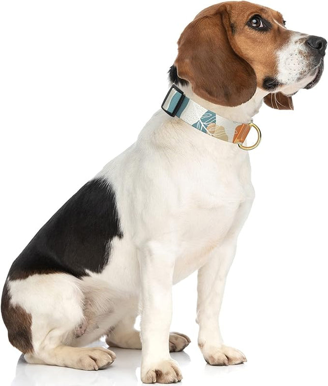 Rnivvi Dog Collar, Personalized Adjustable Dog Collars for Medium Dogs, Cute Boho Puppy Collar for Boy and Girl Dogs, Soft Pet Collar with Quick Release Buckle for Walking Running, Abstract Leaves