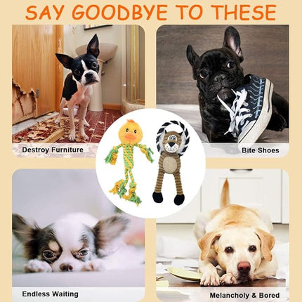 Rope Dog Toys to Keep Them Busy - Tug of War Dog Toys for Boredom Plush Interactive Squeaky Puppy Toys for Small Medium Large Dogs