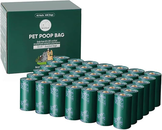 Dog Poop Bags Rolls, Extra Thick and Leak-proof Poop Bag for Dogs, 600 Bags 40 Refill Rolls, Scented Waste Bag for Dog and Cat, Made form 65% Recycled Plastics