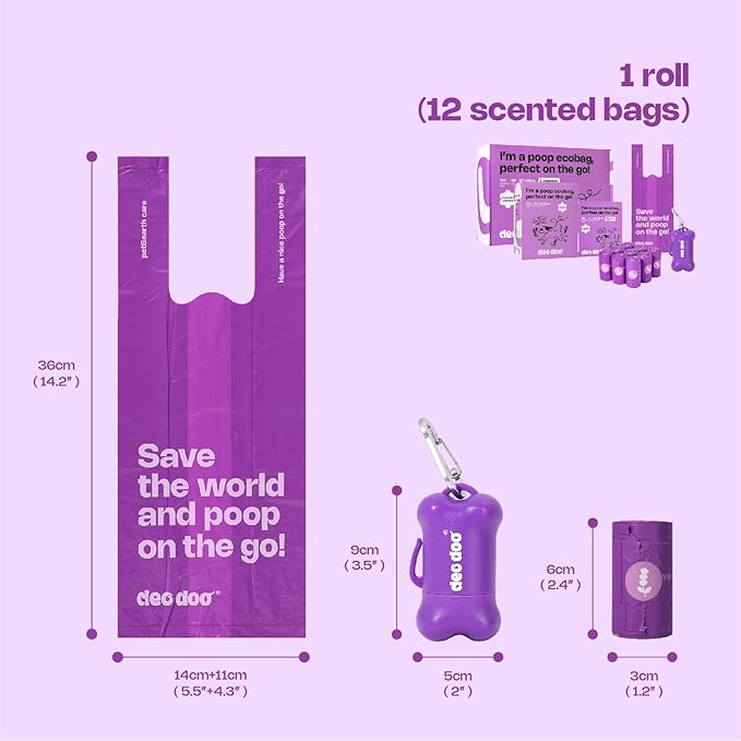 Dog Poop Bags with Handles 60 Rolls 720 Counts Big Sizes Leak Proof and Extra Thick Waste Bags Refill Rolls for Walking Small Medium Large Dogs Cats Litter With 2 Dispensers Lavender Scented