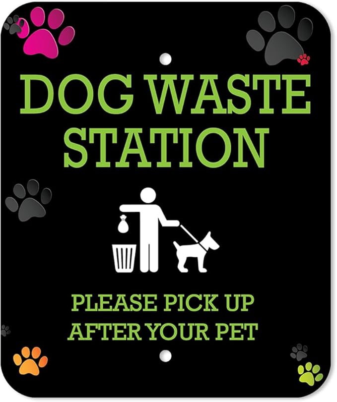 Dispense-Art™ Collection Colorful Paws - Custom UV Printed Design on Rust-Proof Aluminum Starter Dog Waste Station/roll Bag System - Includes 400 Dog Waste Bags & 10x12 Sign