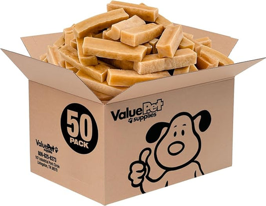 ValueBull Himalayan Yak Cheese Dog Chews, Small, 50 ct Bulk Pack - Long Lasting for Aggressive Chewers, All Natural, Healthy & Safe, Low Odor Nepal Yak Milk Chews