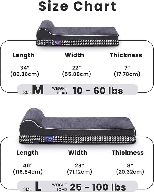 Laifug Orthopedic Memory Foam Extra Large Dog Bed with Pillow and Durable Water Proof Liner & Removable Washable Cover & Smart Design (Large (46"x28"x8"), Black and White Plaid)