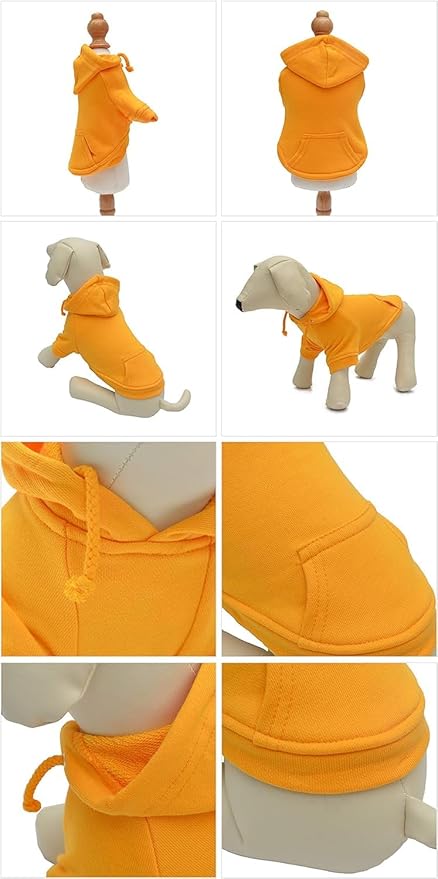 Lovelonglong Blank Basic Hoodie Sweatshirt for Dogs 100% Cotton Fits Small Medium Dachshund Large Dog Orange XS
