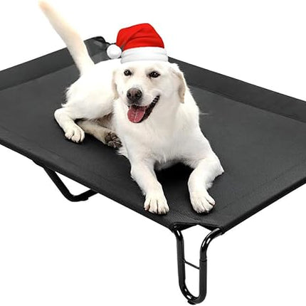 pettycare Elevated Outdoor Dog Bed - Dog Cots beds for Large Dogs XL, Waterproof Raised Dog Bed Easy to Assemble, Cooling Elevated Dog Bed with Teslin Mesh, Durable, Non Slip, Up to 85 lbs,Black