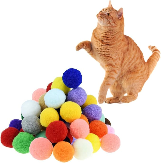 Premium Soft Pom Pom Balls for Kittens - Lightweight, Interactive, Assorted Colors - Plush Toy for Kitten Training and Play - Pet Products for Cats (1.2 Inches 30 Balls)