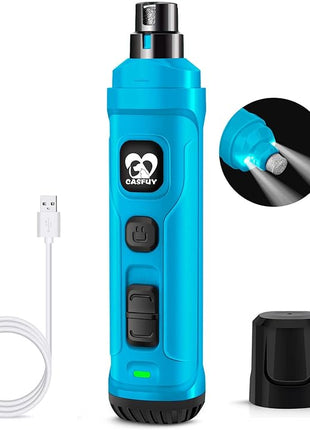 Casfuy Dog Nail Grinder with 2 LED Light - New Version 2-Speed Powerful Electric Pet Nail Trimmer Professional Quiet Painless Paws Grooming & Smoothing for Small Medium Large Dogs(Bright Blue)
