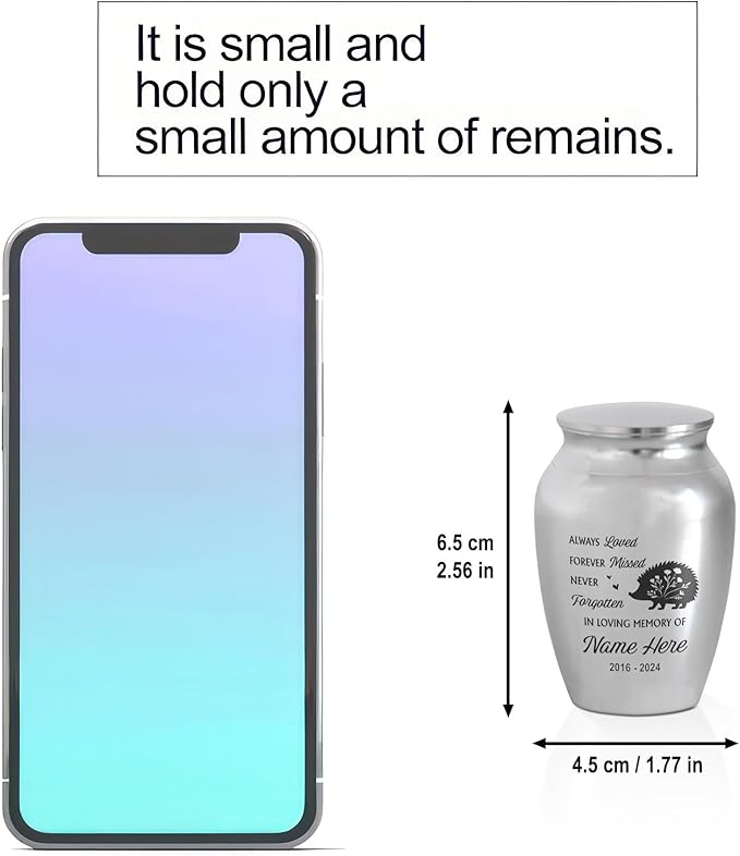 Artsy Woodsy Personalized Hedgehog Pet Memorial Cremation Mini Urn, Decorative Keepsake Small Urns for Ashes 2.56 inch, Remembrance Gifts for Pet Lovers in Loving Memory (03, 2.56x1.77)