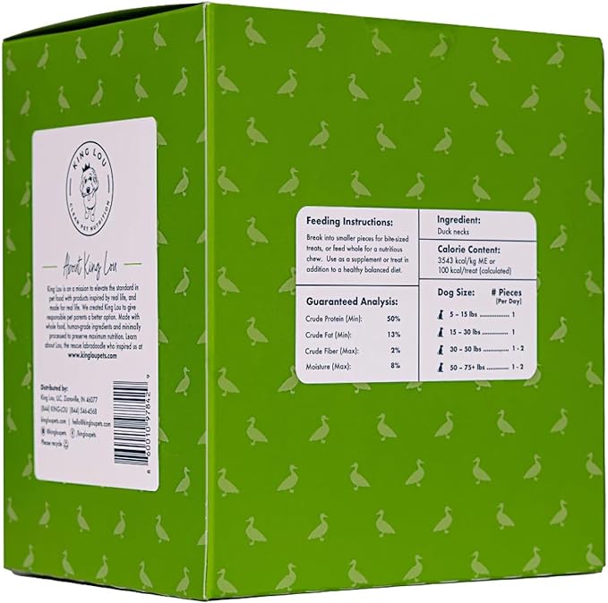 King Lou Pets - Whole Duck Necks for Dogs and Cats - Single Ingredient Dog Treat - Dehydrated Cat Treats - USA-Made Dog and Cat Treats - Supports Hip and Joint Health - 20 Count