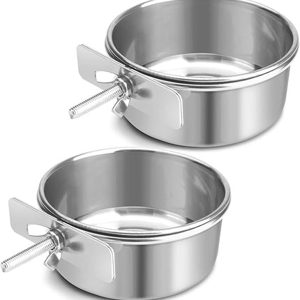 Bird Cage Feeder, Bird Feeder for Cage, 2 Pcs 10oz Stainless Steel Food Water Bowls with Clamp, Hanging Coop Cups for Parrot Cockatiel Hamster Rabbit Rat Small Animals