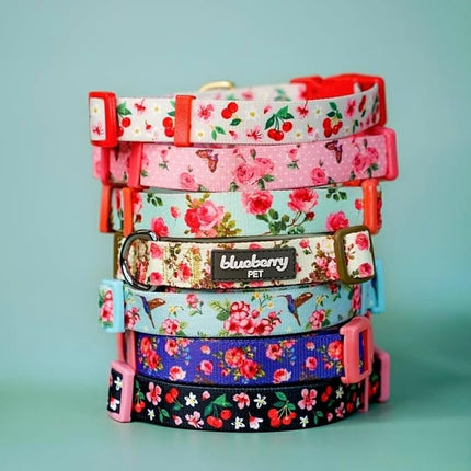 Blueberry Pet Adjustable Dog Collar for Large Dogs, Spring Scent Rose Print, Pink Puppy Collar, Girl Dog Collars, High-Density Polyester, Eco-Friendly Buckle, Neck 18-26 Inches