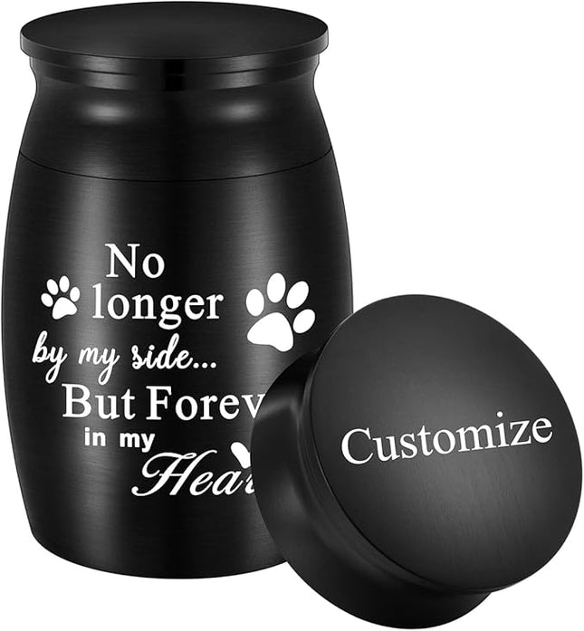 XIUDA 2.8 inches Mini Pet Memorial Small Urns for Dog and Cat Ashes, Stainless Steel Cremation Urn, Pet Paw Print Keepsake Urn for Ashes - No Longer by My Side Forever in My Heart
