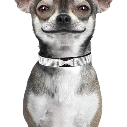 Dog Collar for Small Dogs, Adjustable Leather Suede Bling Dog Collars，Pink Dog Collar Cat Collar, Rhinestone Dog Collar (XS, black4)