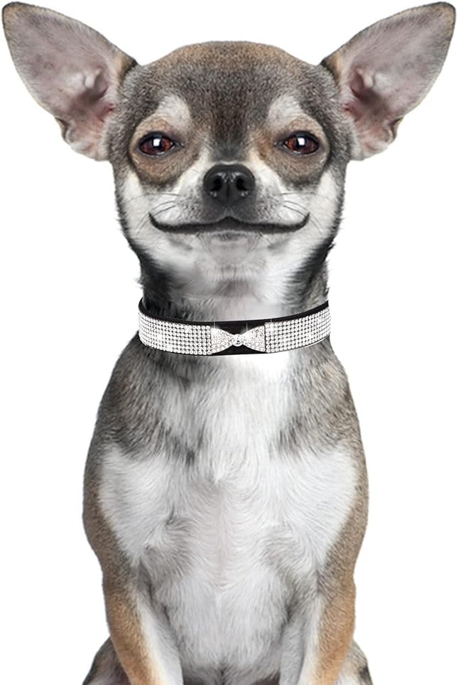 Dog Collar for Small Dogs, Adjustable Leather Suede Bling Dog Collars，Pink Dog Collar Cat Collar, Rhinestone Dog Collar (M, black4)