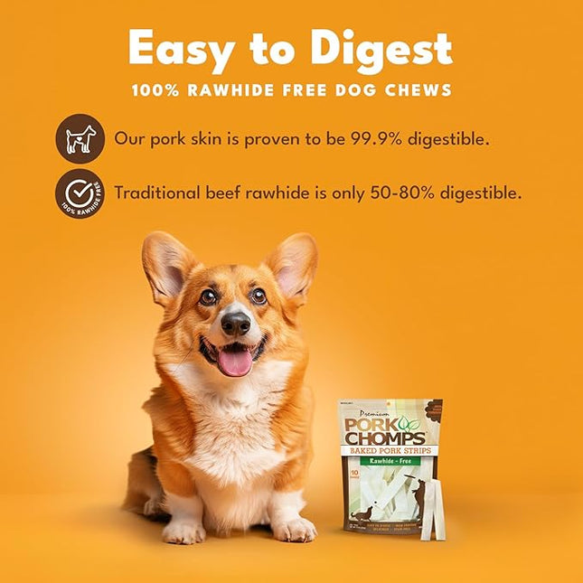 Pork Chomps Baked Pork Skin Dog Chews, 4-inch strips, 10oz Bag