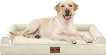 Large Dog Bed Orthopedic Washable: Beds Bolster XL Bed Large Big Dogs Egg Crate Foam Couch Sofa Waterproof with Removable Cover - Beige