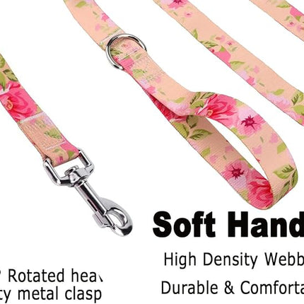 Dog Collar and Leash Set with Bohemia Floral Tribal Geometric Patterns - Soft Ethnic Style Collar Adjustable for Small Medium Large Dogs(Pink Rose Set,M)