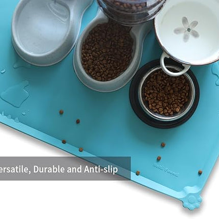 Hoki Found X-Large Silicone Non Slip Pet Feeding Mats - Waterproof Dog Cat Food Mats - Glacier