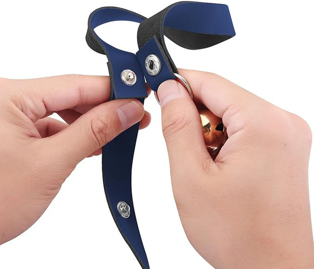 Leather Dog Doorbells for Door Knob/Potty Training/Go Outside, Length Adjustment Copper Dog Bell, Housetraining Hanging Bell, Blue Leather Golden Bells.