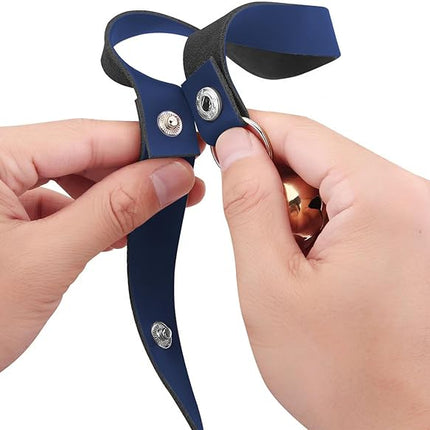 Leather Dog Doorbells for Door Knob/Potty Training/Go Outside, Length Adjustment Copper Dog Bell, Housetraining Hanging Bell, Blue Leather Golden Bells - 2 Pack