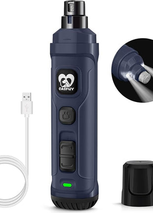 Casfuy Dog Nail Grinder with 2 LED Light - New Version 2-Speed Powerful Electric Pet Nail Trimmer Professional Quiet Painless Paws Grooming & Smoothing for Small Medium Large Dogs and Cats (Blue)