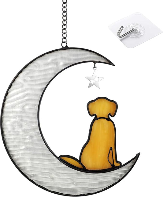 Stained Glass Dog Suncatcher Memorial Gifts for Loss of Pet,Window Hanging Decor in Memory of Dog Passing Away Gifts