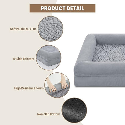 XL Orthopedic Gel Memory Foam Dog Bed, Washable Dog Bed with Removable Cover, Waterproof Non-Slip Bottom Big Pet Bed Couch