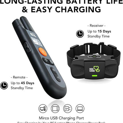 DOG CARE Dog Training Collar with Remote - Shock Collar for All Dogs with 1800FT Remote, Rechargeable Bark Control with Beep/Vibration/Shock Modes, Security Lock, Rainproof