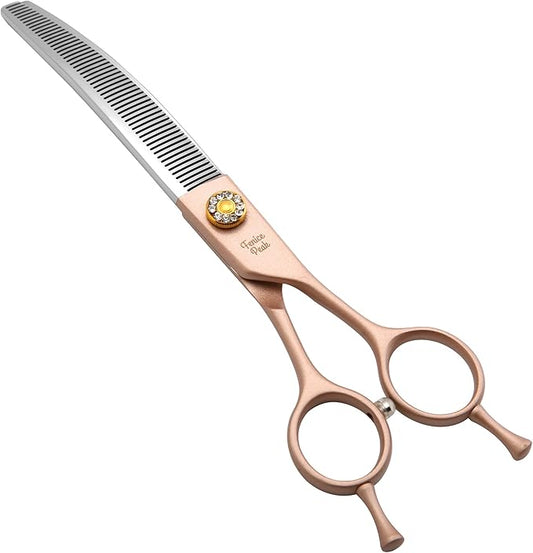 Fenice Peak Professional Curved Thinner Dog Grooming Scissors 7.0'' Rose Gold Thinning Shears Extremely Sharp Blades 440C Stainless Steel Thinning Shears Durable Smooth Fine Cut for Dogs and Cats.
