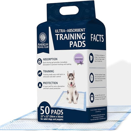 American Kennel Club Scented Puppy Training Pads with Ultra Absorbent Quick Dry Gel – 22 x 22 Pee Pads for Dogs - Lavender Scented - 50 Count