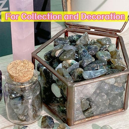 YATOJUZI Labradorite Aquarium Gravel Rocks Bulk Wholesale Tumbled Crystals Stones Chips Crushed Reiki Energy Balancing Gemstones for Planters Vase Filler Fountain Fish Tank Potted Decor 0.44LB