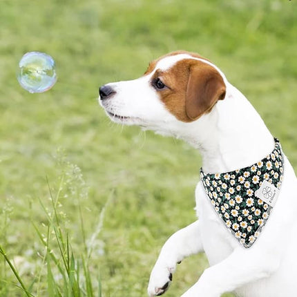E-Clover Dog Bandanas & Matching Scrunchie Set Girl Dog Scarf Bibs with Bow Scrunchie for Small Dogs Puppy Pet Owner Gifts Flower Black
