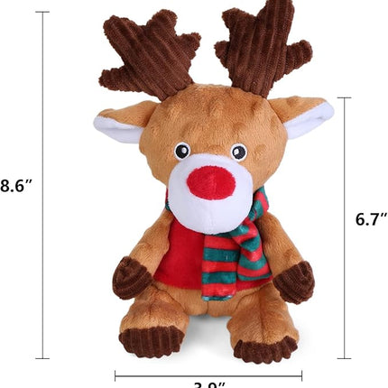 Blnboimrun Christmas Reindeer Plush Dog Toy with Squeaker, Holiday Chew Toys for Puppy Teething, Interactive Stuffed Animal with Crinkle Paper for Small Medium Dogs, Best Gift for Pets