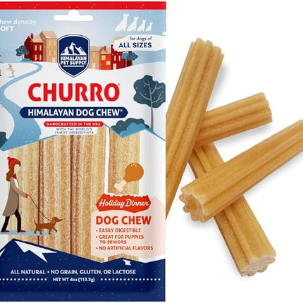 Himalayan Dog Chew Churro Holiday Dinner | Grain and Lactose Free Treats with Digestible Ingredients | Natural Chew Sticks for Dogs | Soft Dental Chews for Dogs to Support Oral Hygiene and Gut Health