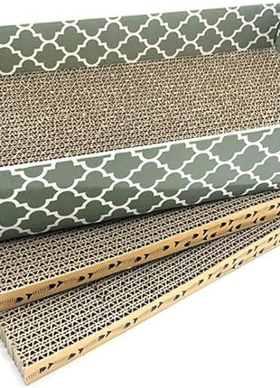 Cat Scratcher Cardboard Scratching Pads Scratch Lounge Bed with Catnip 3PCS Reversible Corrugated Cardboard with Scratch Box