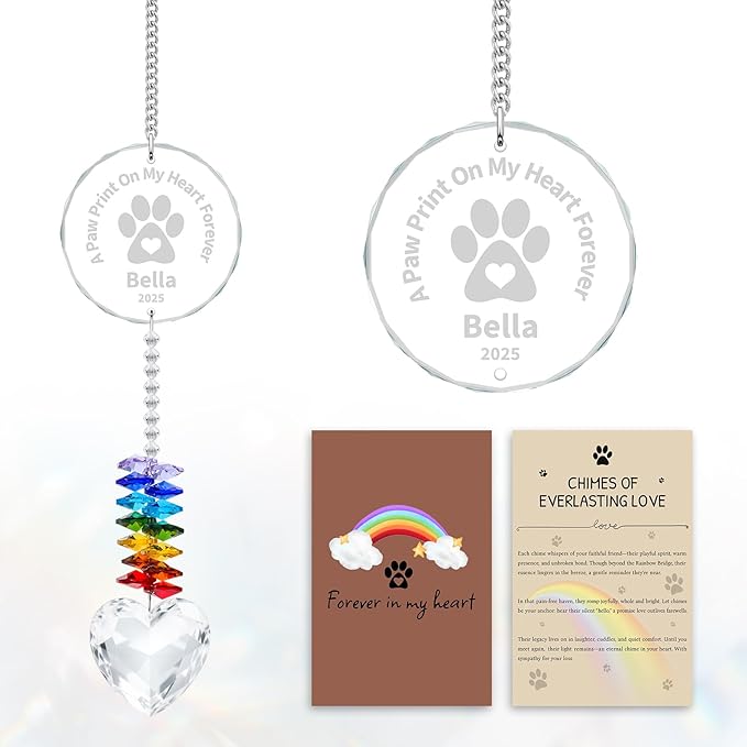 Personalized Pet Memorial Suncatcher - Dog Memorial Gifts for Loss of Dog,Pet Loss Sympathy Gift,Custom Crystal Cats Dogs Remembrance Bereavement Gift (Pet Memorial(Rounded))