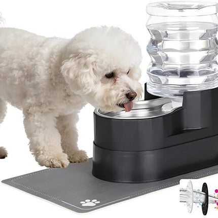 RIZZARI Automatic Cat Water Dispenser: Black 5L Elevated Feeder with Specialized Brush and Triple Filtration - Stainless Steel Gravity Bowl - Leakproof Base for Indoor Pets