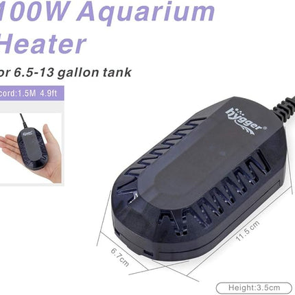 hygger Mini Glass Aquarium Heater Adjustable Temperature LED Digital Display Small Fish Tank Heater for 6.5-13 Gallon Turtle Betta Tank with Protective Guard 100W
