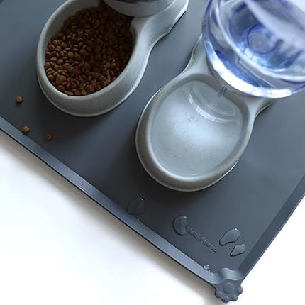 Hoki Found Large Silicone Pet Feeding Tray - Waterproof Dog Pet Cat Feeding Mat - Non Slip Pet Dog Cat Food Bowl Mats Placemat -Pet Water Mats for Carpet -Gray