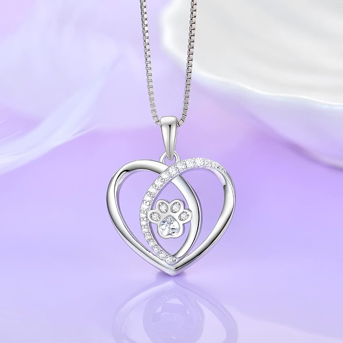 STARCHENIE Puppy Dog Necklace 925 Sterling Silver Love Heart Pendant Cat Pet Paw Print Jewelry for Women