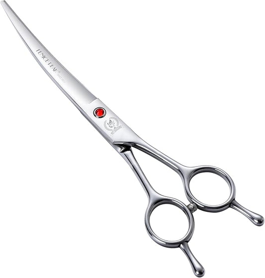 Fenice Peak 7" Curved Dog Grooming Scissors, 25° Curved Blade 6CR Stainless Steel Dog Groming Shear, Professional Pet Trimming Scissors for Face & Paws Grooming